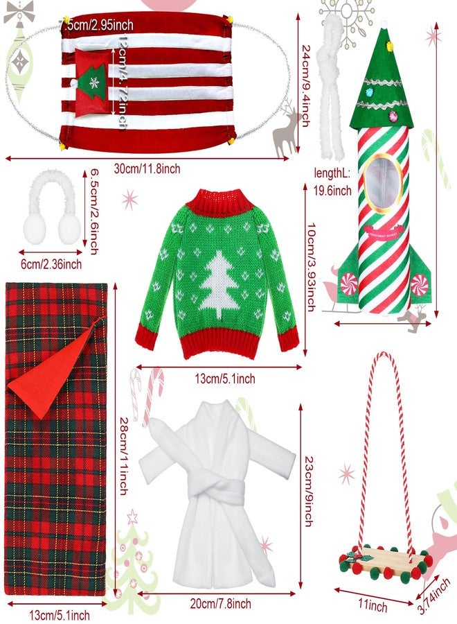 Liitrsh 8 Pcs Christmas Elf Accessories Set with Rocket, Christmas Sleeping Bag, Sweater, Bathrobe, Earmuffs, Scarf, Swing, Hammock Xmas Accessory for Elf Decorations - Image 3